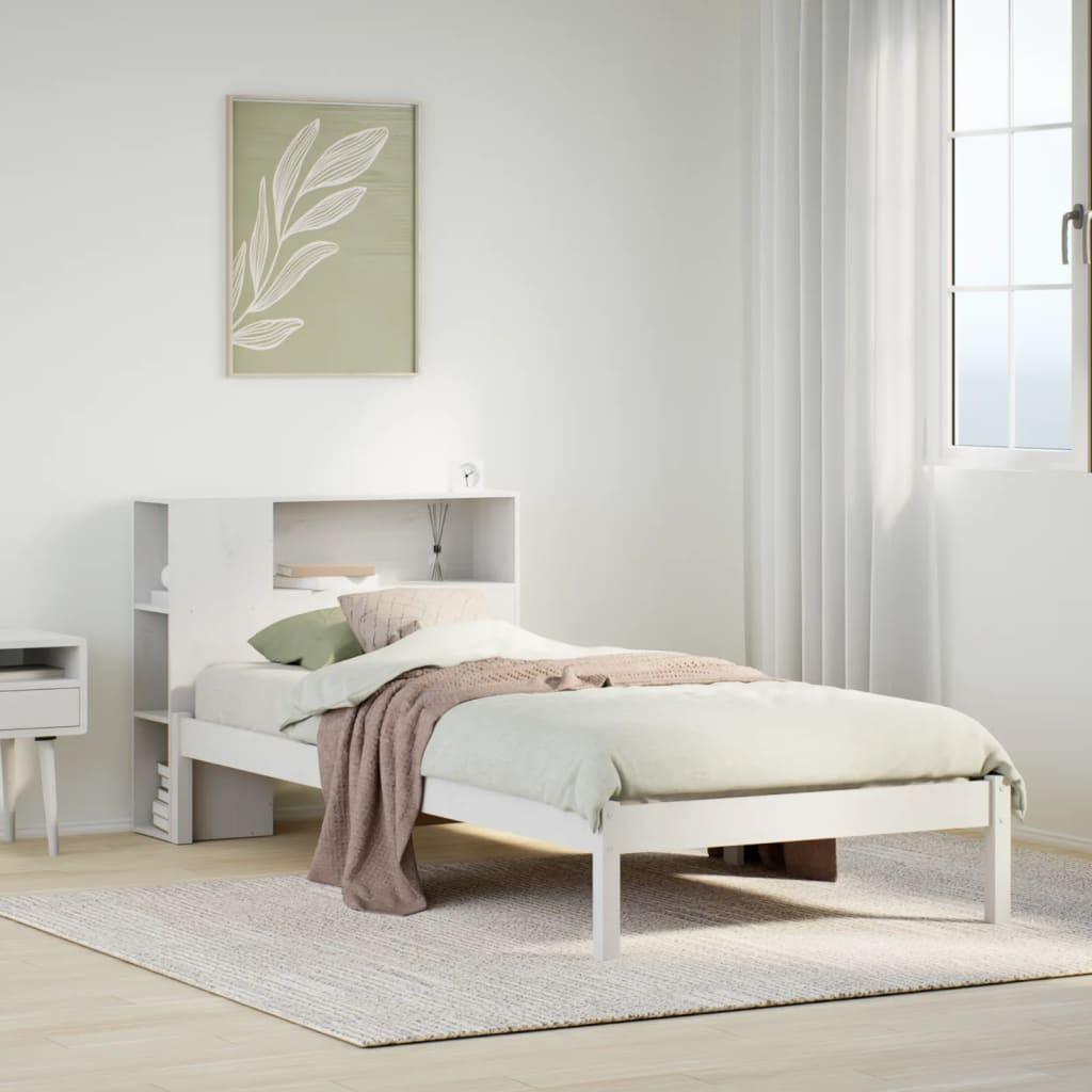 Seng med reol uden madras 90x190 cm massivt fyrretræ hvid
