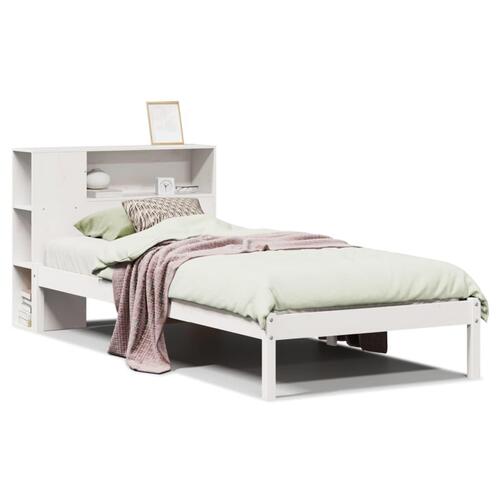 Seng med reol uden madras 90x190 cm massivt fyrretræ hvid