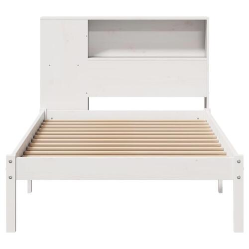 Seng med reol uden madras 90x190 cm massivt fyrretræ hvid