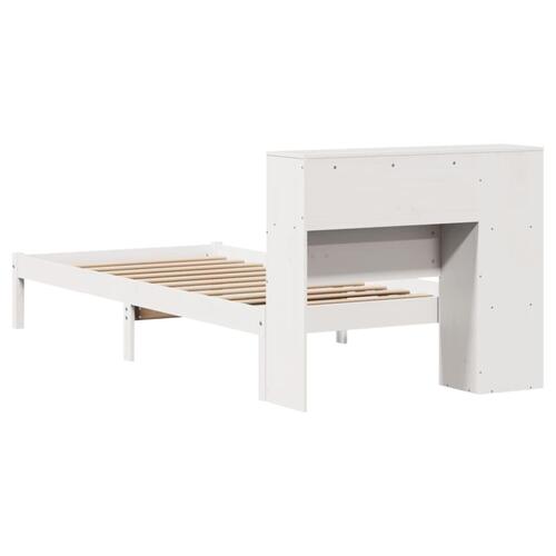 Seng med reol uden madras 90x190 cm massivt fyrretræ hvid