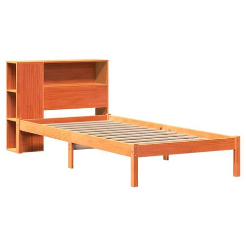Seng med reol uden madras 90x200 cm massivt fyrretræ gyldenbrun