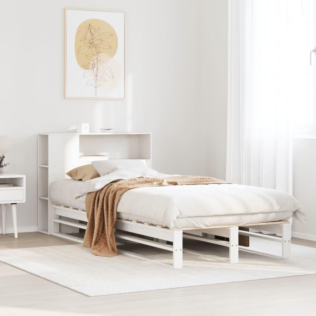 Seng med reol uden madras 75x190 cm massivt træ hvid billede