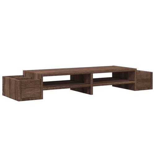 Skærmstander med opbevaring 100x27x15cm konstrueret træ brun eg