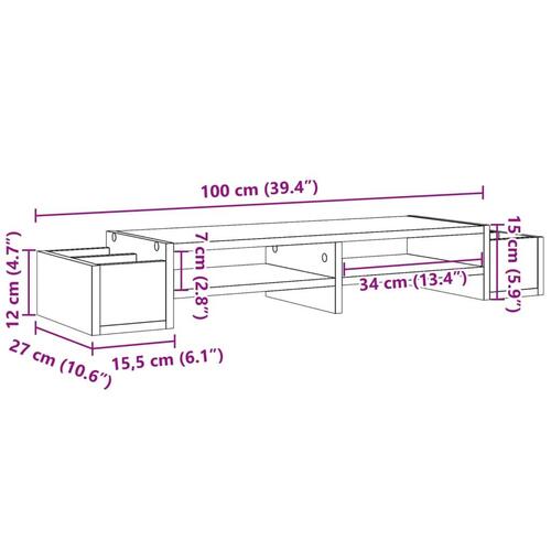 Skærmholder med opbevaring 100x27x15 cm konstrueret træ sort