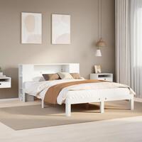 Seng med reol uden madras 120x200 cm massivt fyrretræ hvid