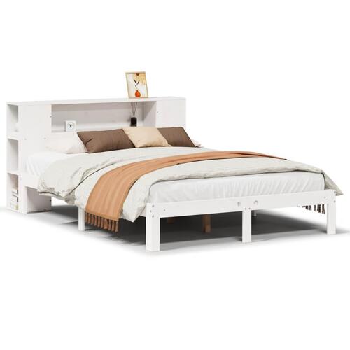 Seng med reol uden madras 120x200 cm massivt fyrretræ hvid