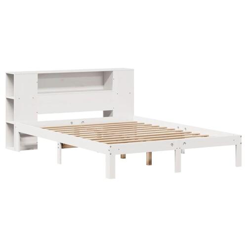 Seng med reol uden madras 120x200 cm massivt fyrretræ hvid