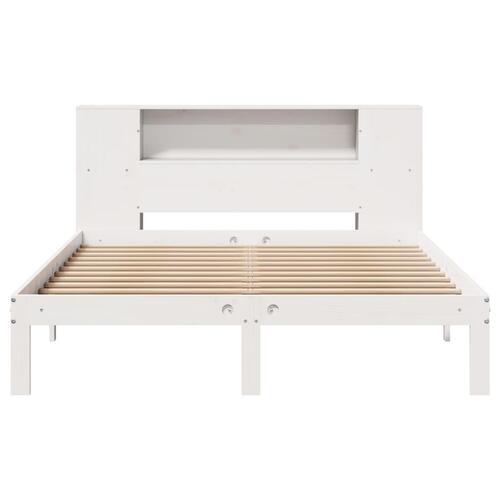 Seng med reol uden madras 120x200 cm massivt fyrretræ hvid