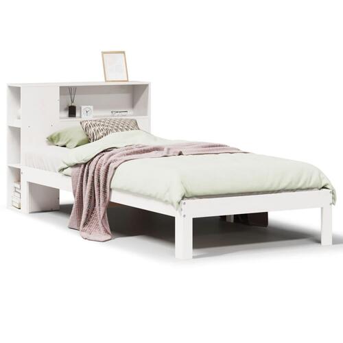 Seng med reol uden madras 75x190 cm massivt fyrretræ hvid