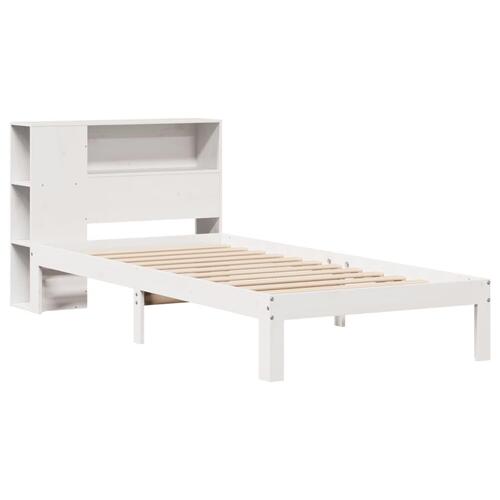 Seng med reol uden madras 75x190 cm massivt fyrretræ hvid
