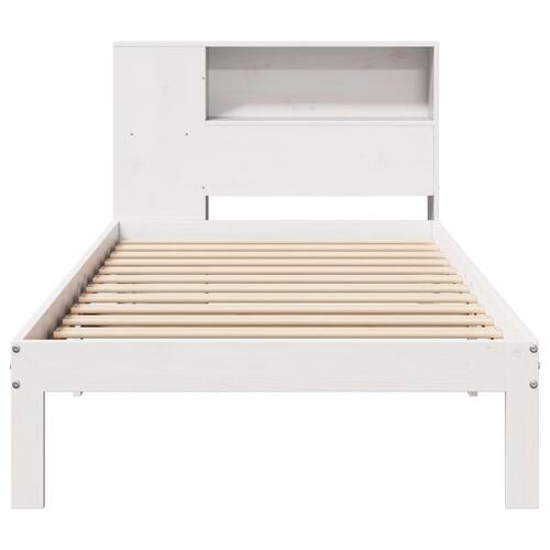 Seng med reol uden madras 75x190 cm massivt fyrretræ hvid