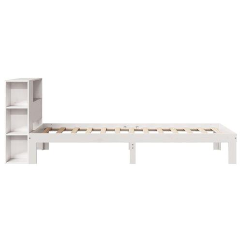 Seng med reol uden madras 75x190 cm massivt fyrretræ hvid