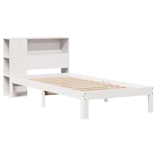 Seng med reol uden madras 90x190 cm massivt fyrretræ hvid