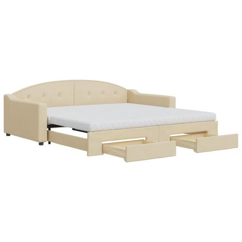 Daybed med udtræk og skuffer 100x200 cm stof cremefarvet