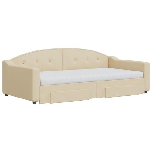 Daybed med udtræk og skuffer 100x200 cm stof cremefarvet