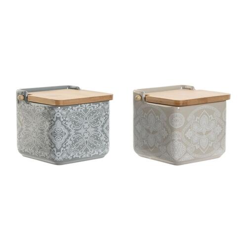 Saltbøsse med låg Home ESPRIT Blå Beige Pink Syren Bambus 750 ml 14 x 12,5 x 12 cm (2 enheder)