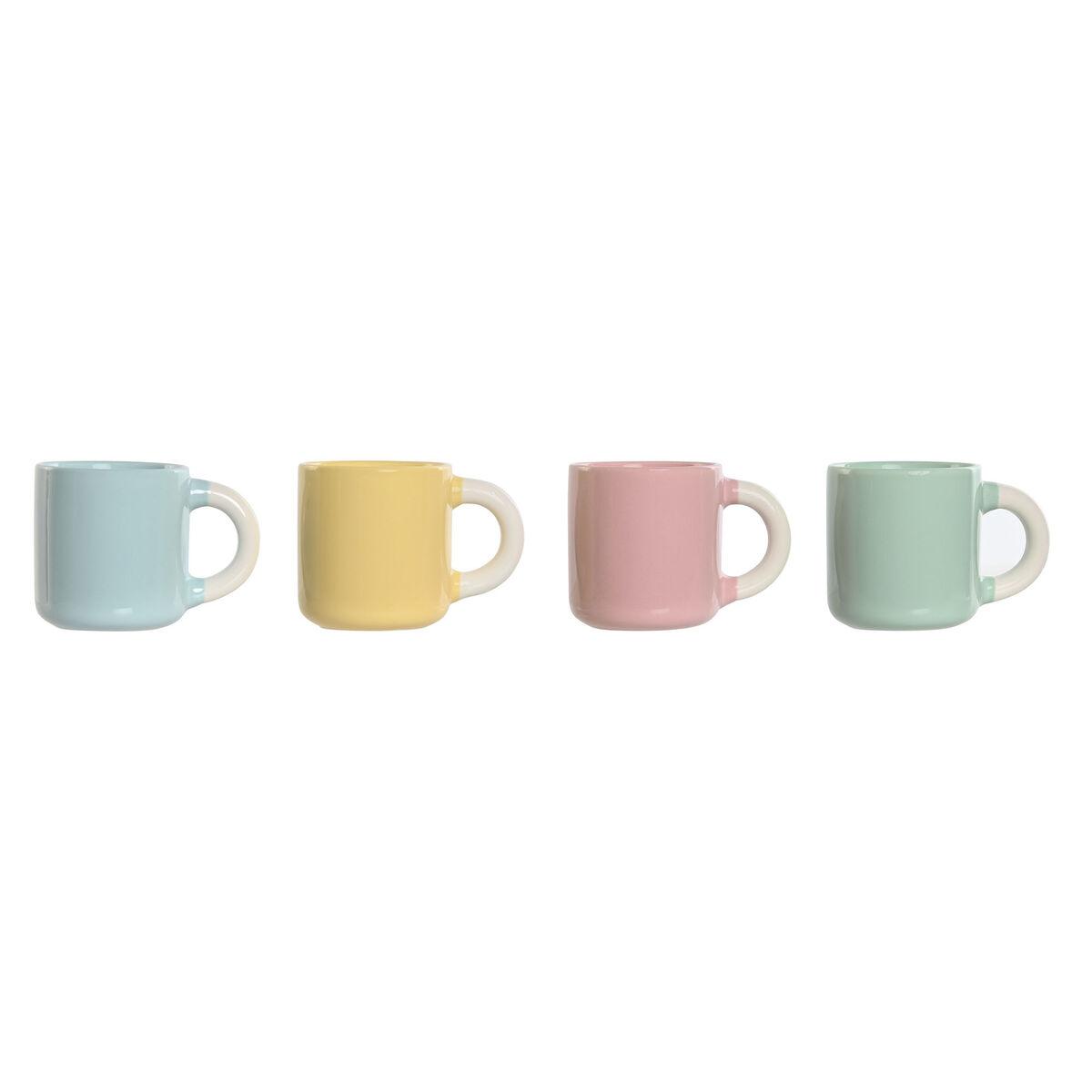 Kaffekopsæt - 4 porcelænskopper, gul/blå/grøn/pink, 110 ml