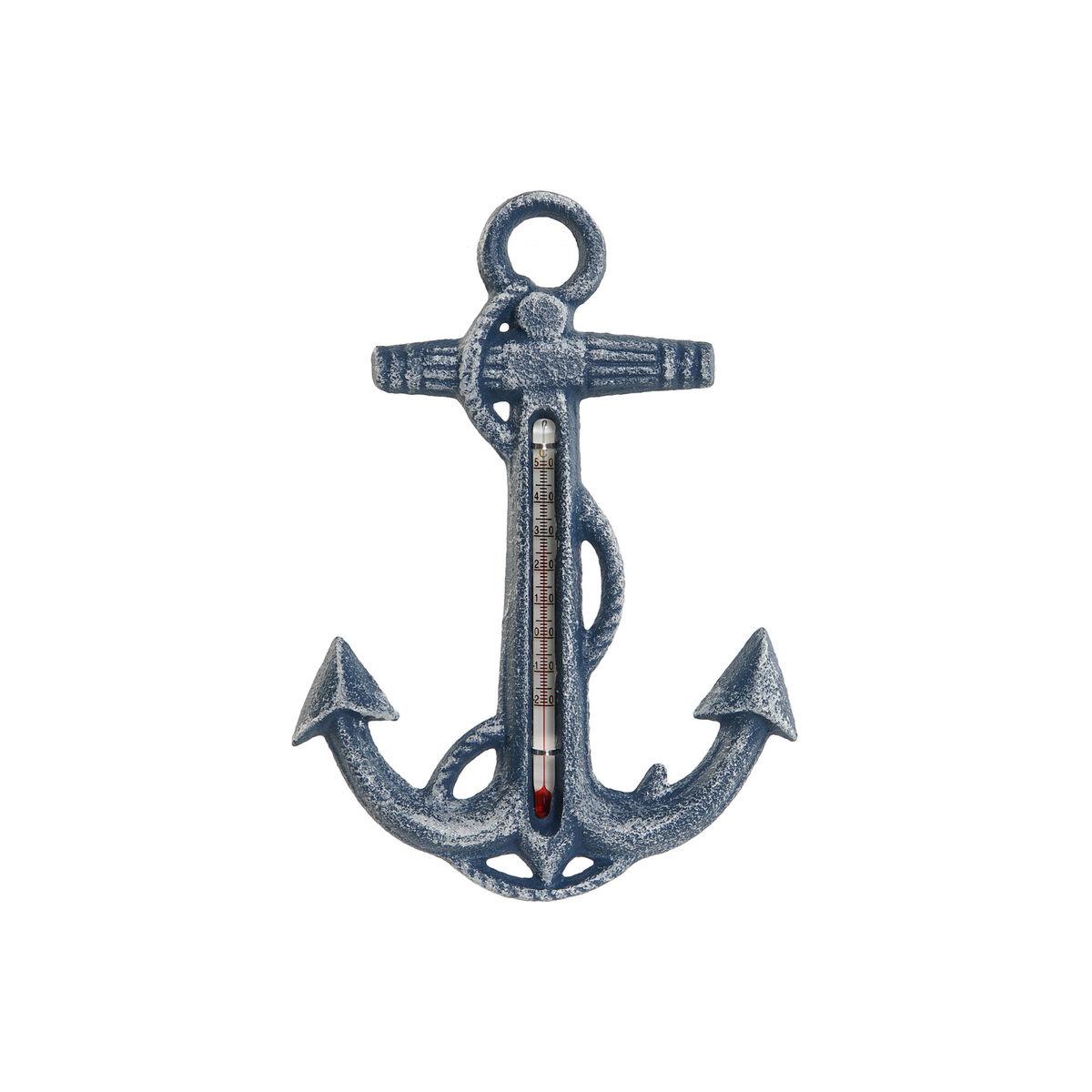 Stuetermometer i krystal og jern - anker, blå/hvid, 14 × 1 × 19 cm