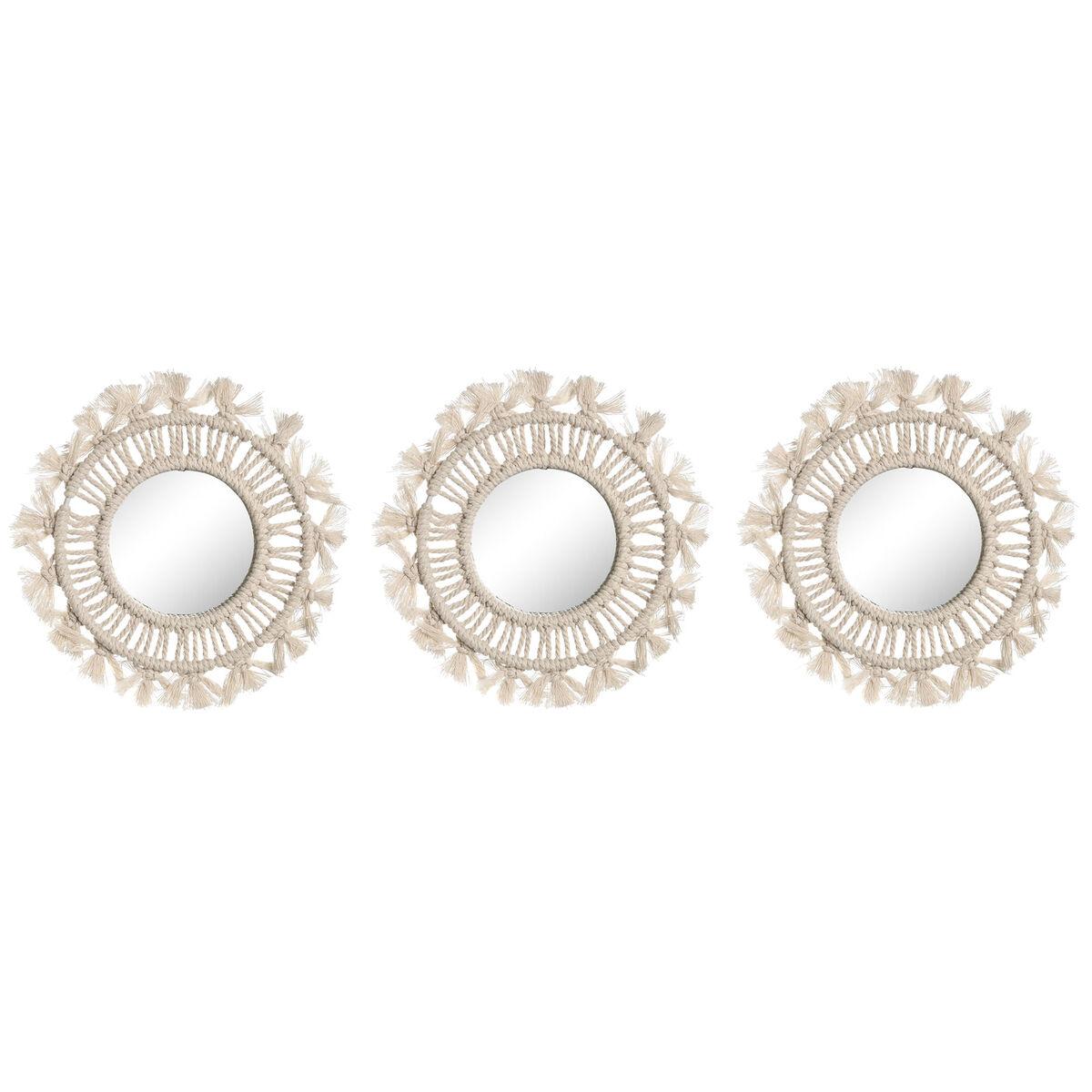 Sæt med vægspejle - hvid boho, 20 × 1 × 20 cm (3 dele)