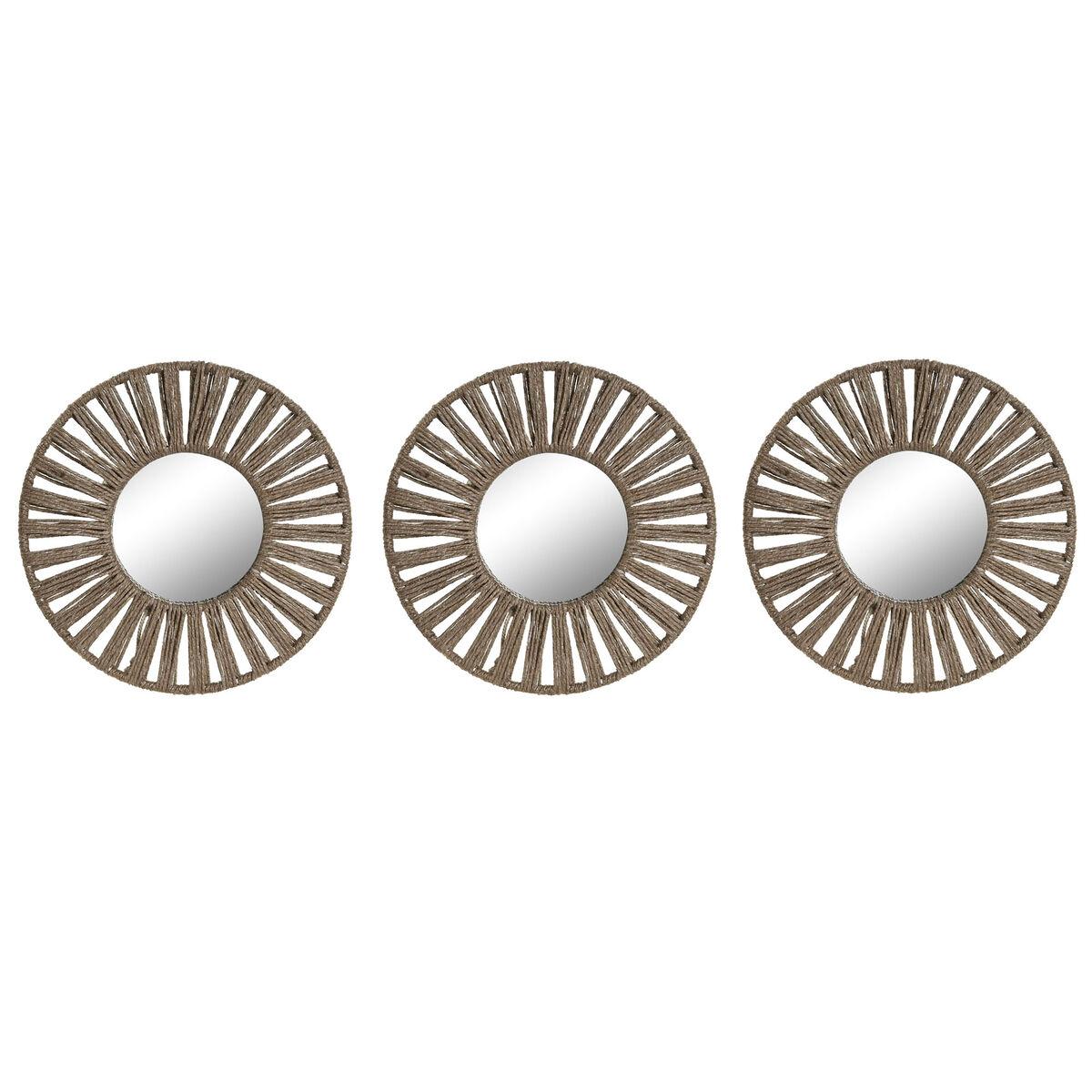 Vægspejle i jute, natur, tropisk design - 20 × 20 cm (sæt af 3)