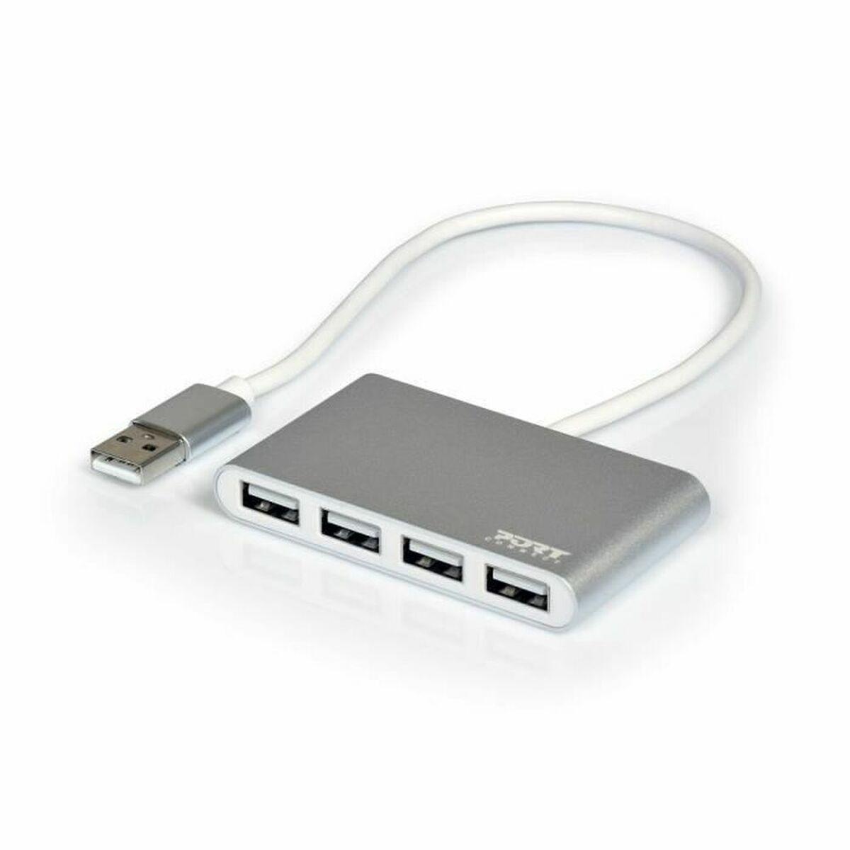 4-Port USB Hub Port Designs 900120 Sølvfarvet Hvid/Grå