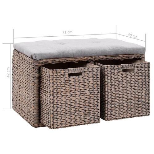 Bænk med to kurve søgræs 71 x 40 x 42 cm grå