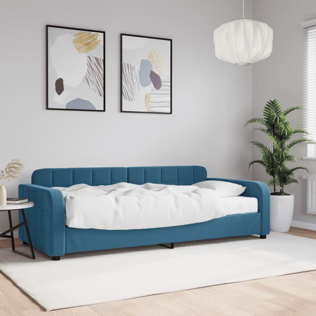 Daybed Velour Blå - med madras / 90 x 200 cm
