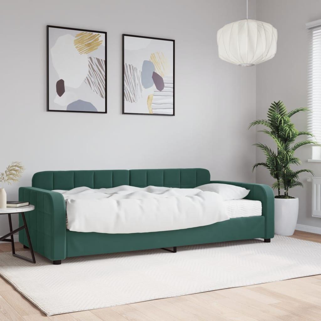 Daybed Velour Mørkegrøn - med madras / 90 x 200 cm