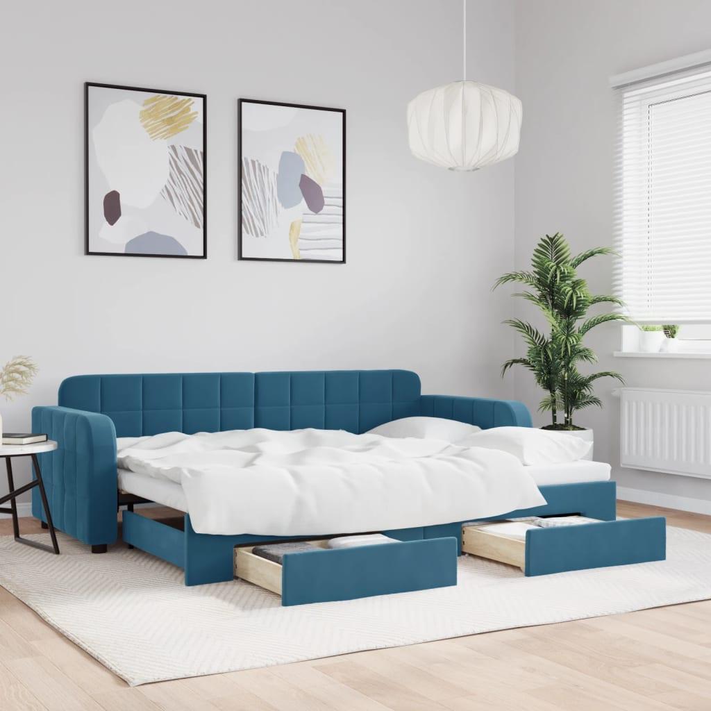 Daybed med udtræk og skuffer 80x200 cm stof blå billede
