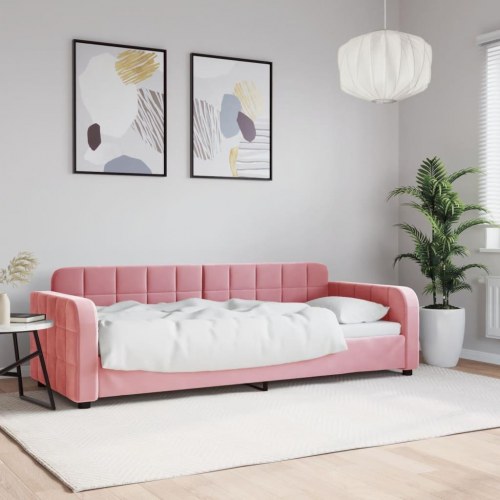 Daybed 80x200 cm i velour - lyserød sovesofa/gæsteseng