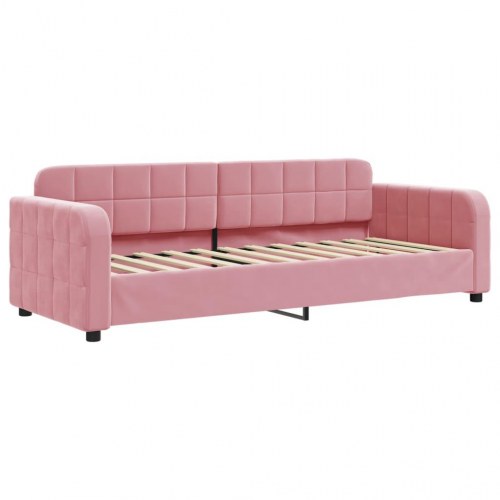 Daybed 80x200 cm i velour - lyserød sovesofa/gæsteseng