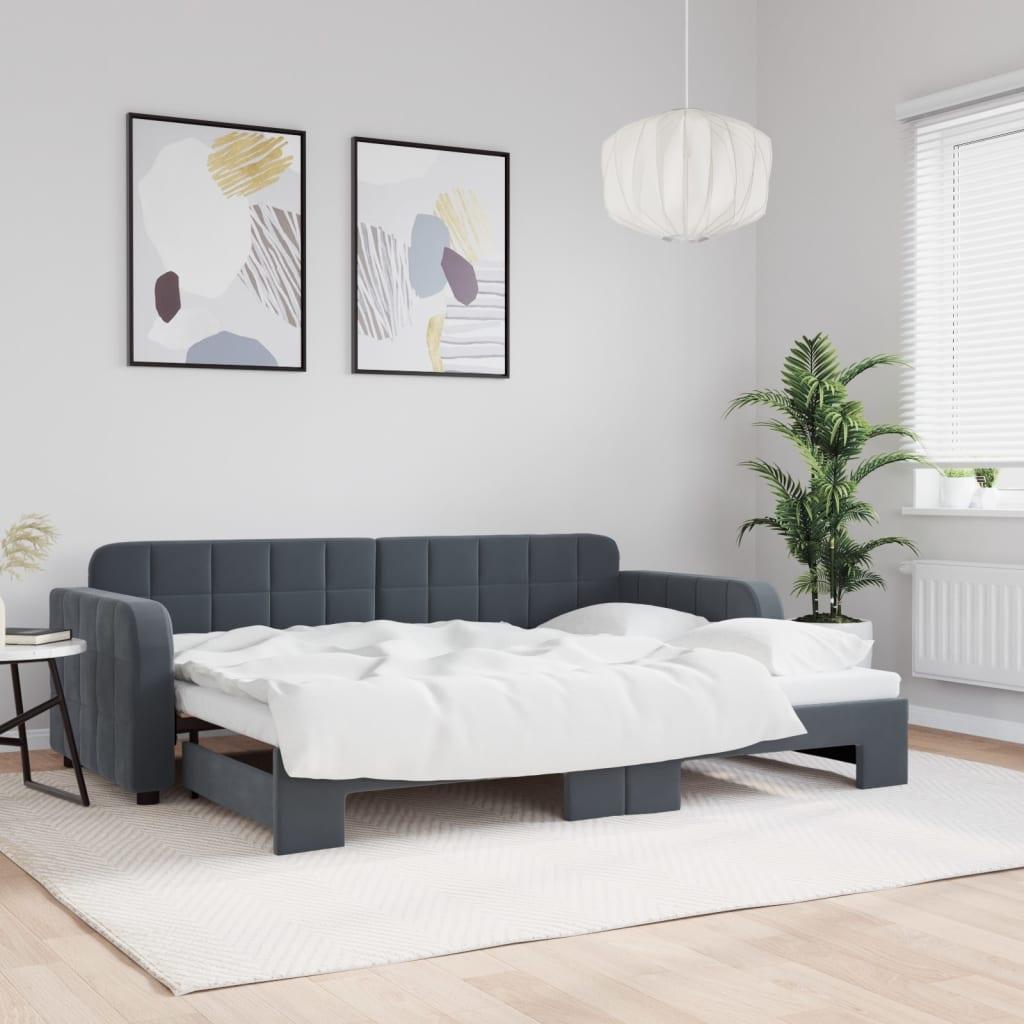 Daybed med udtræk 80x200 cm velour mørkegrå billede