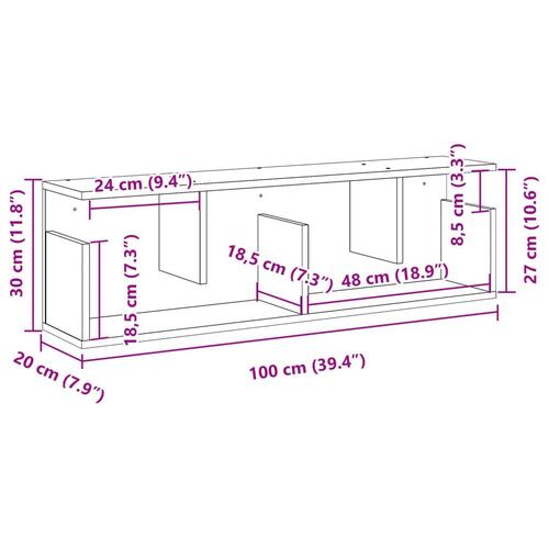 Vægskab 100x20x30 cm konstrueret træ røget egetræsfarve