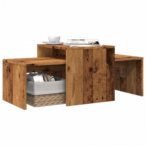 Sofabord med indskudsborde 100×48×40 cm - konstrueret træ, antikt træ