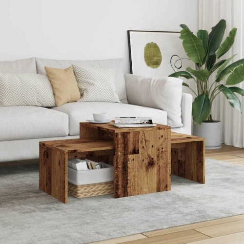 Sofabord med indskudsborde 100×48×40 cm - konstrueret træ, antikt træ