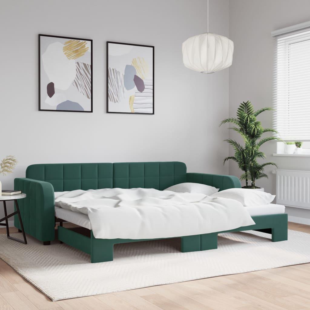 Daybed med udtræk 90x200 cm velour mørkegrøn billede