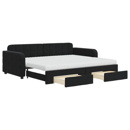 Daybed med udtræk og skuffer 90x200 cm velour sort