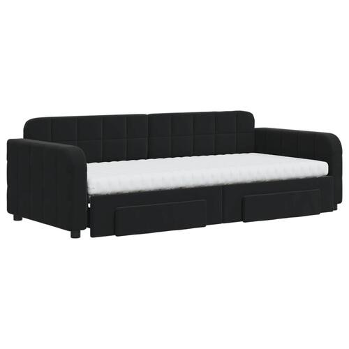 Daybed med udtræk og skuffer 90x200 cm velour sort