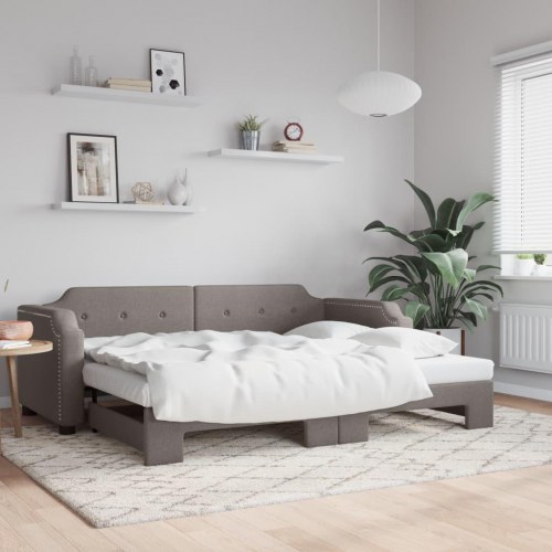 Daybed med udtræk 80×200 cm i stof - gråbrun