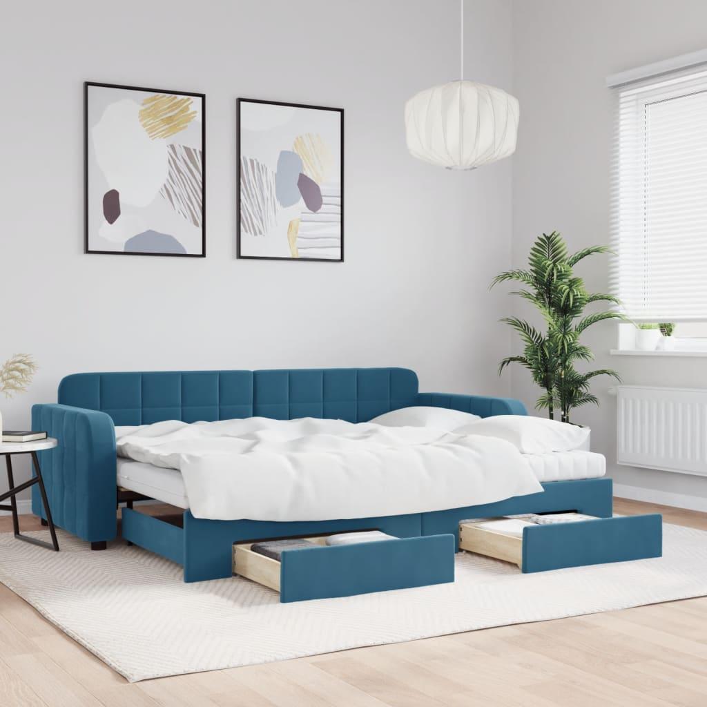 Daybed med udtræk og skuffer 80x200 cm stof blå billede
