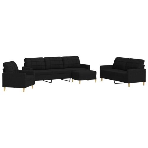 Sofasæt 4 dele med fodskammel stof sort