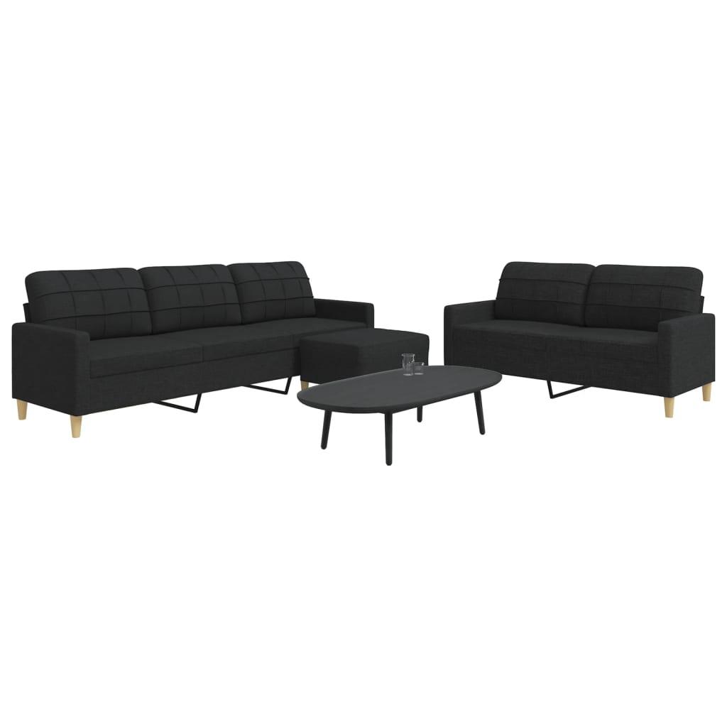 3 personers sofa med fodskammel stof sort