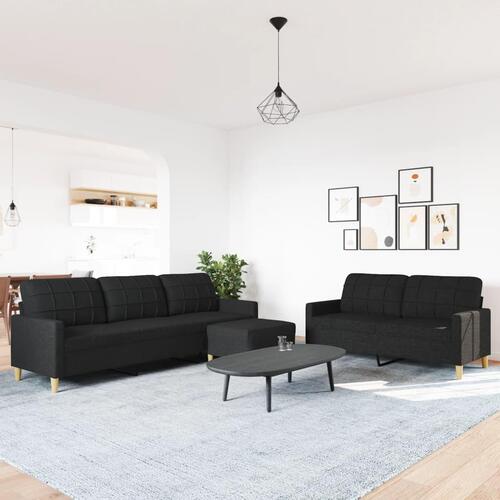 3 personers sofa med fodskammel stof sort