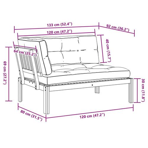 Hjørnemodul til pallesofa med hynder massivt akacietræ