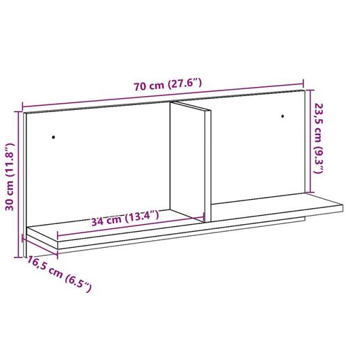 Vægskab 70x16,5x30 cm konstrueret træ hvid