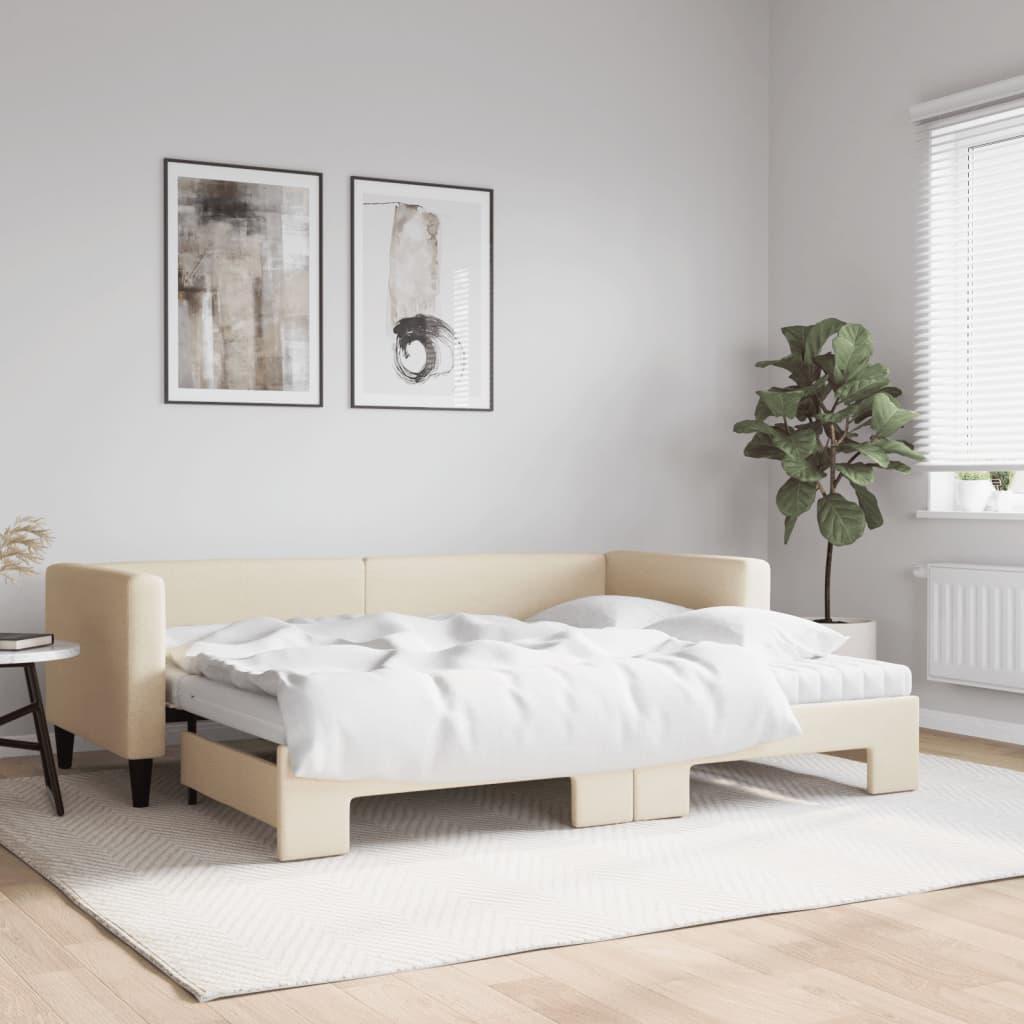 Daybed Stof Farvet Creme - med udtræk og madras / 80 x 200 cm