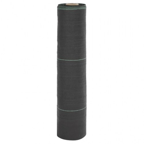 Ukrudtsdug 0,5 × 10 m - sort PP med grønne striber, 150 g/m²