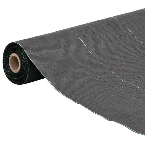 Ukrudtsdug 0,5 × 10 m - sort PP med grønne striber, 150 g/m²