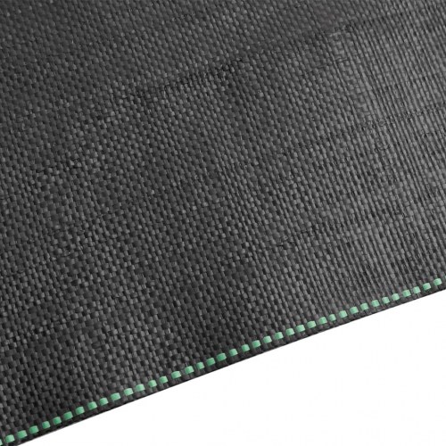 Ukrudtsdug 0,5 × 10 m - sort PP med grønne striber, 150 g/m²