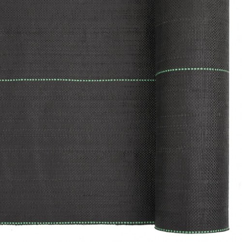 Ukrudtsdug 0,5 × 10 m - sort PP med grønne striber, 150 g/m²
